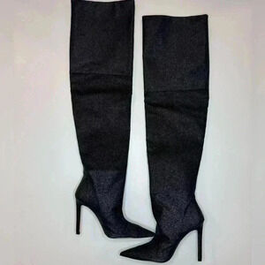 Good American The Weekend Black Glitter Slouchy Thigh High Boots Womens Sz 7